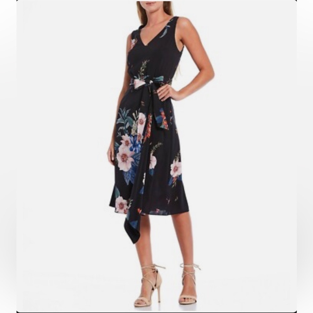 NWOT Ted Baker Black Floral Midi Dress Sz 12 (TB5)